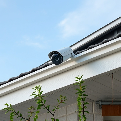 motion-activated surveillance camera under roof eaves