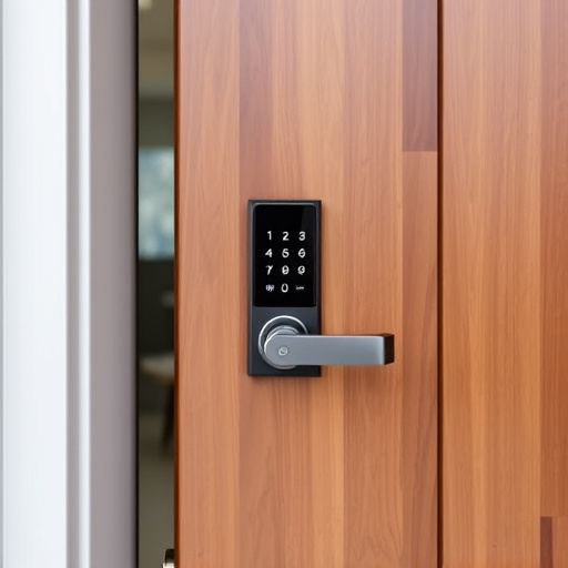 smart lock installed on modern front door