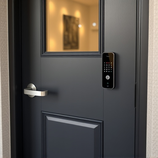 smart lock installed on modern front door