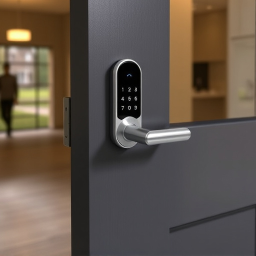 smart lock installed on modern front door