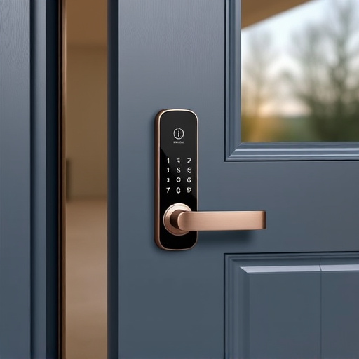 smart lock installed on modern front door