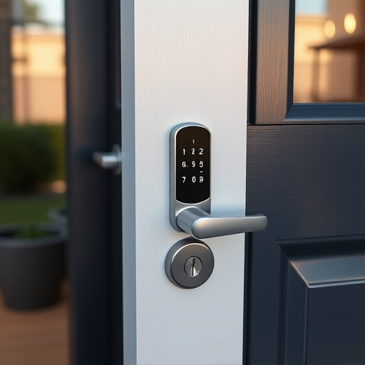 smart lock installed on modern front door