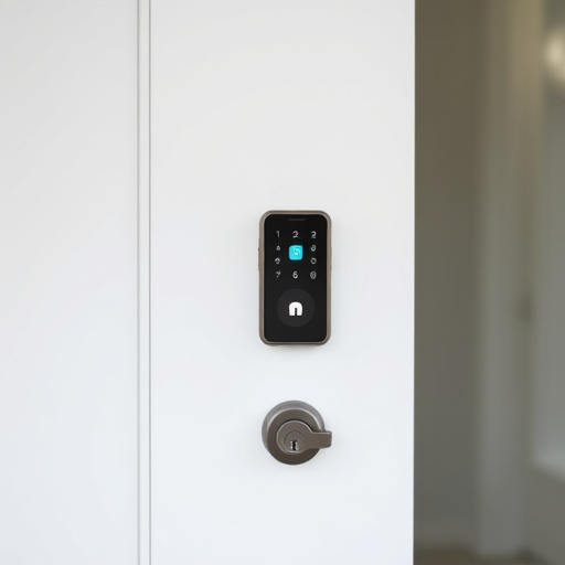 smart lock installed on modern front door