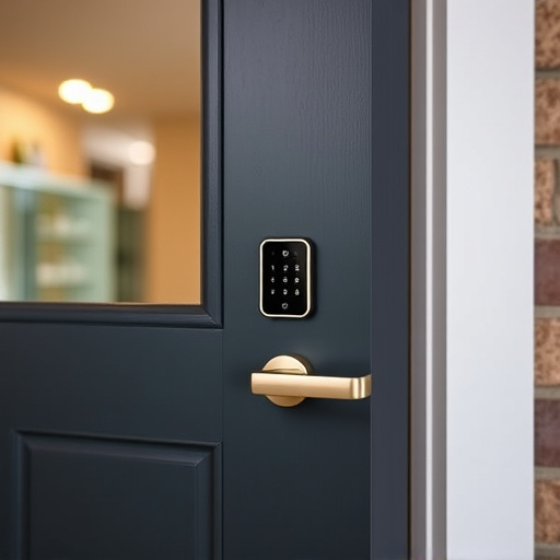 smart lock installed on modern front door
