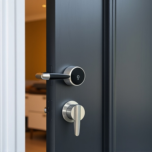 smart lock installed on modern front door