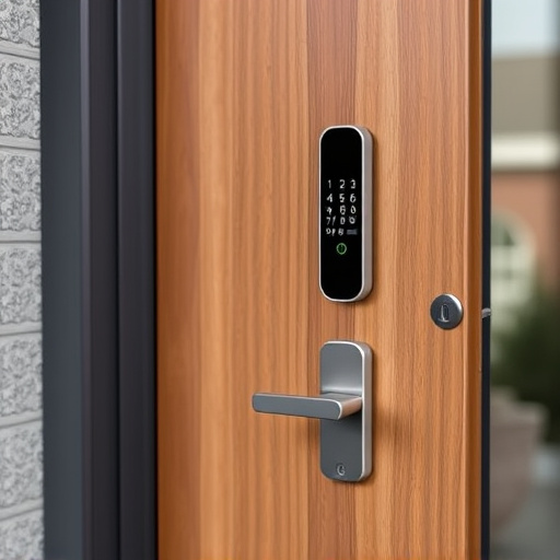 smart lock installed on modern front door