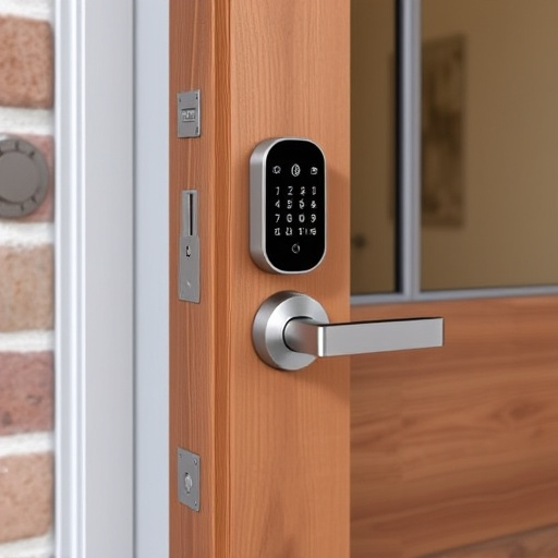 smart lock installed on modern front door