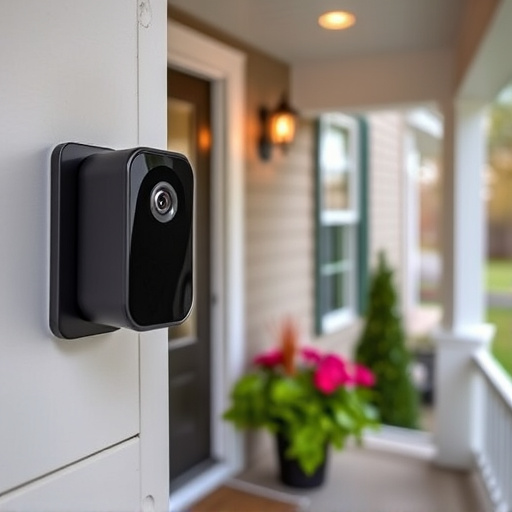smart video doorbell on suburban porch
