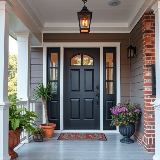 smart video doorbell on suburban porch