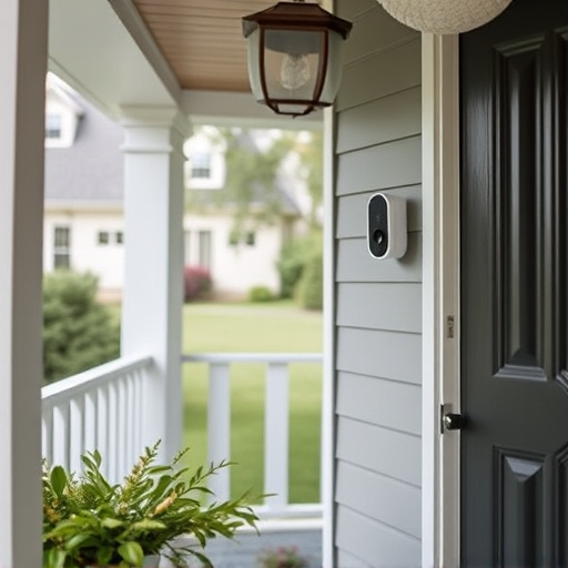 smart video doorbell on suburban porch