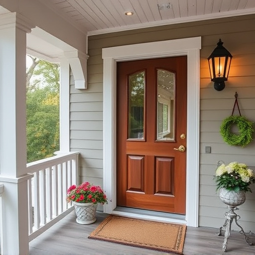 smart video doorbell on suburban porch