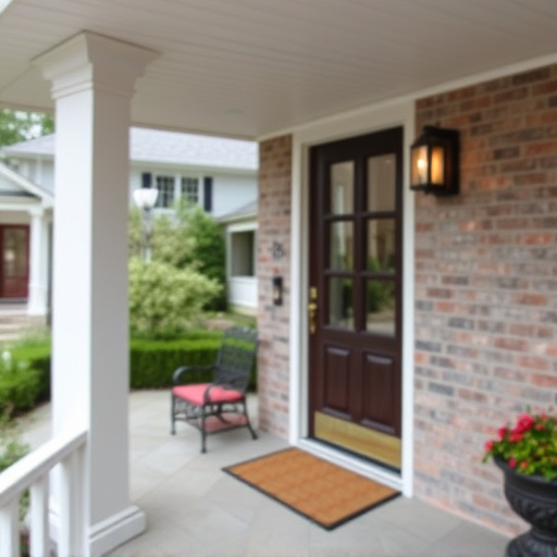 smart video doorbell on suburban porch