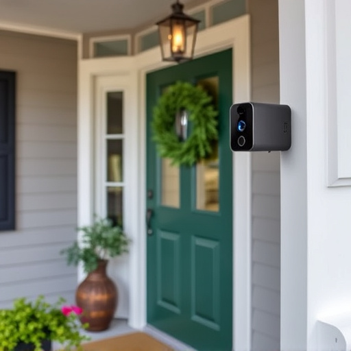 smart video doorbell on suburban porch