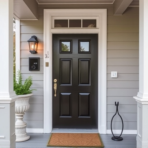 smart video doorbell on suburban porch
