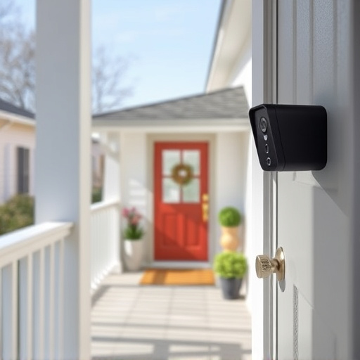 smart video doorbell on suburban porch