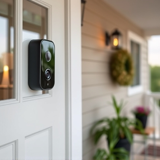 smart video doorbell on suburban porch