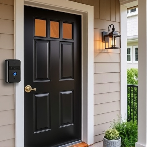 smart video doorbell on suburban porch