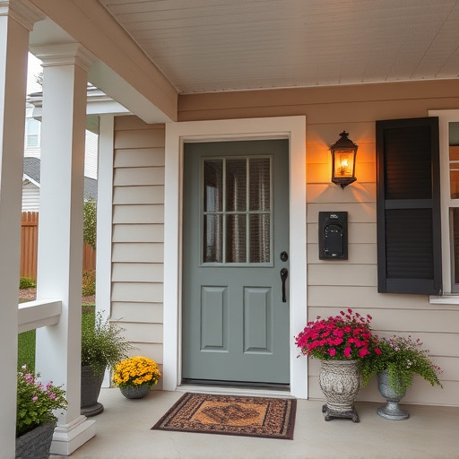 smart video doorbell on suburban porch