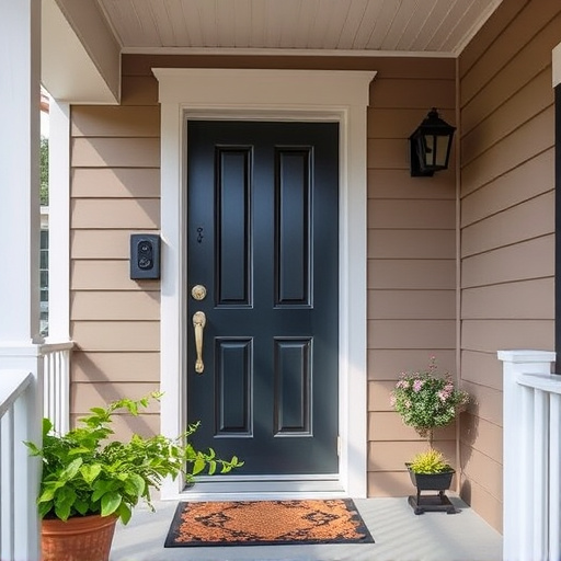 smart video doorbell on suburban porch