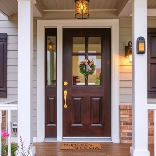 smart video doorbell on suburban porch