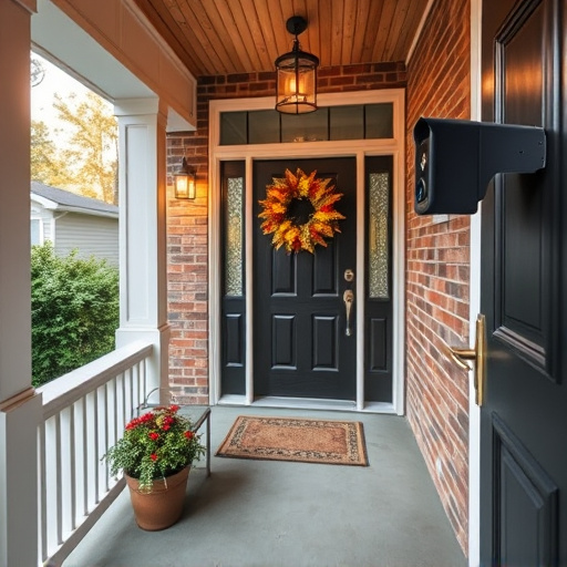 smart video doorbell on suburban porch