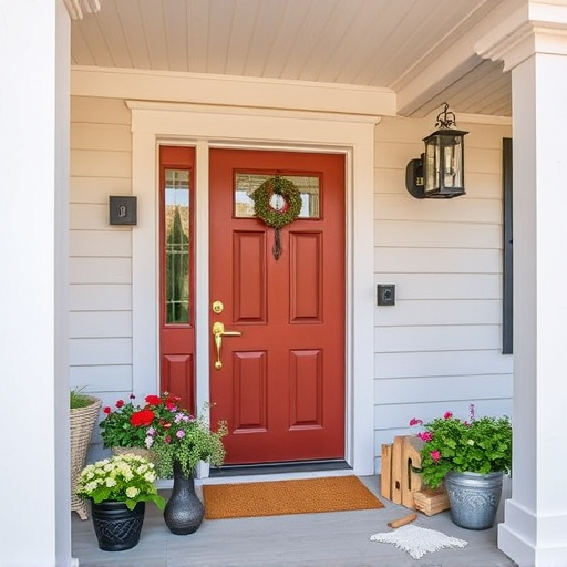 smart video doorbell on suburban porch