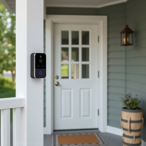 smart video doorbell on suburban porch