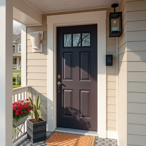 smart video doorbell on suburban porch