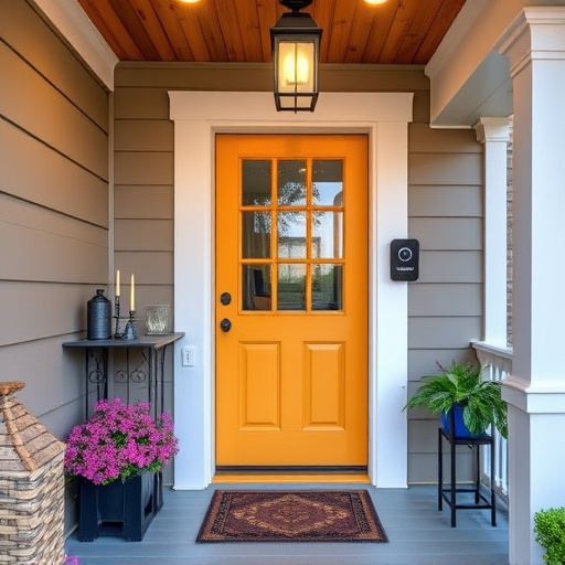 smart video doorbell on suburban porch