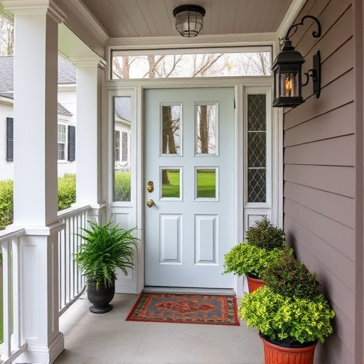 smart video doorbell on suburban porch