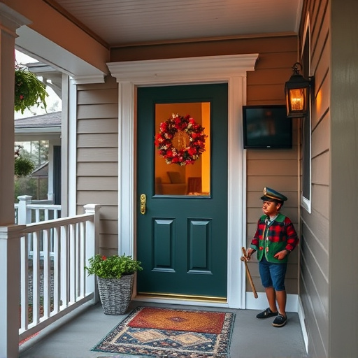 smart video doorbell on suburban porch