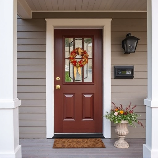 smart video doorbell on suburban porch
