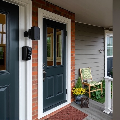 smart video doorbell on suburban porch