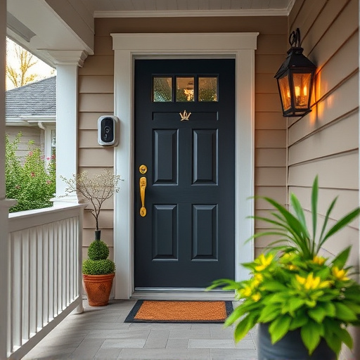 smart video doorbell on suburban porch