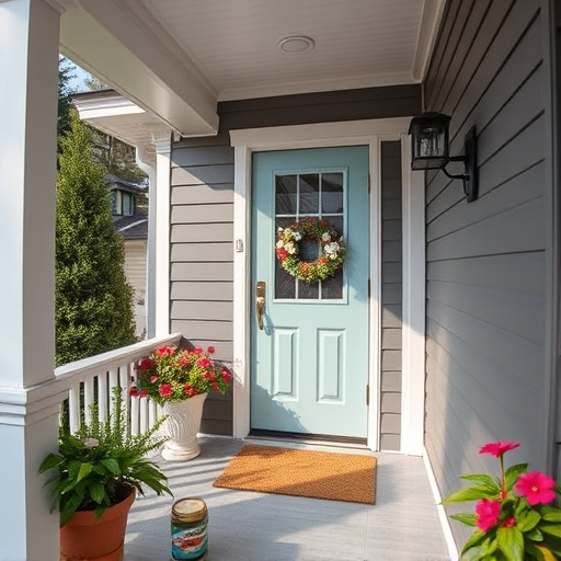 smart video doorbell on suburban porch