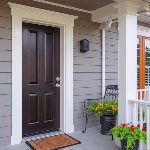 smart video doorbell on suburban porch
