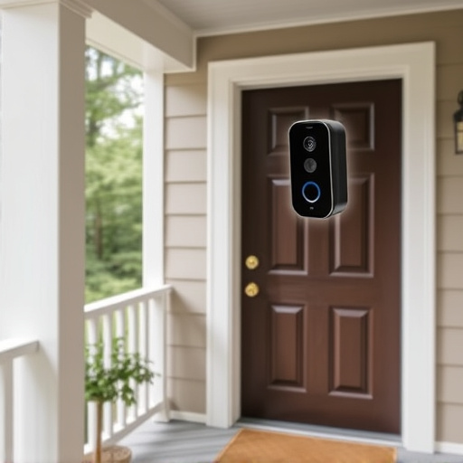 smart video doorbell on suburban porch