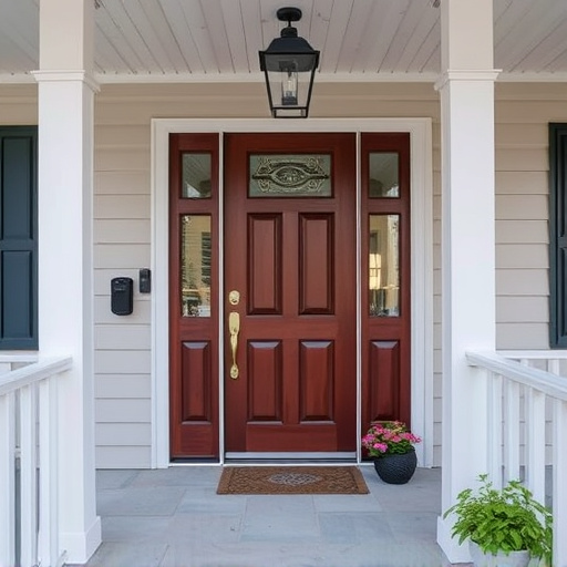 smart video doorbell on suburban porch