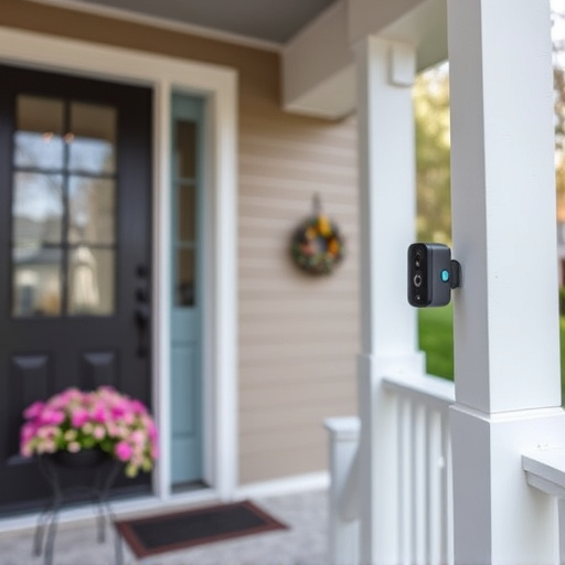 smart video doorbell on suburban porch