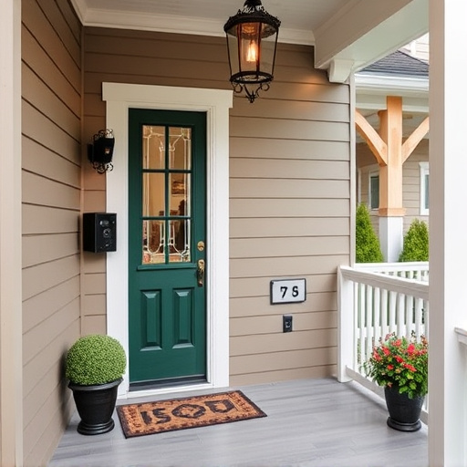 smart video doorbell on suburban porch