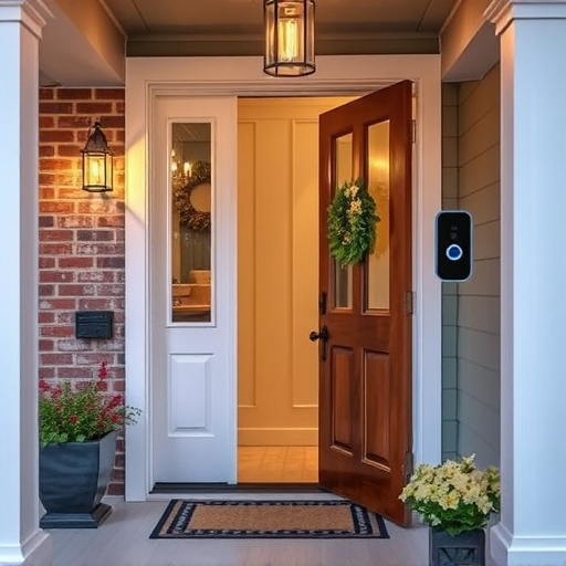 smart video doorbell on suburban porch
