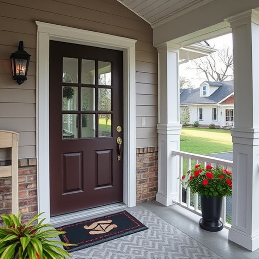 smart video doorbell on suburban porch