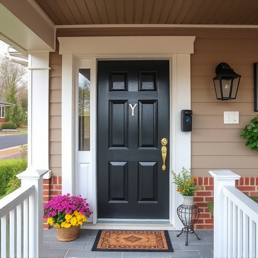 smart video doorbell on suburban porch