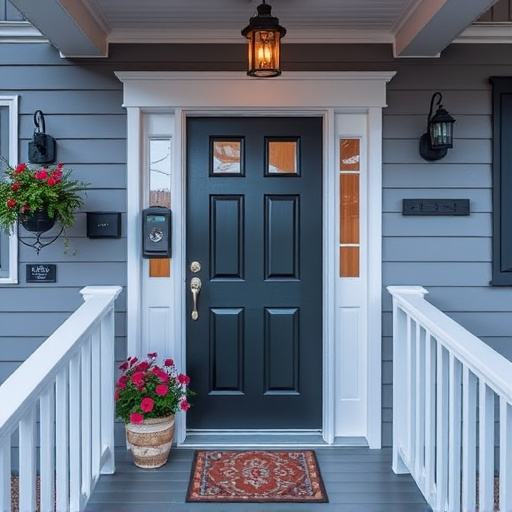 smart video doorbell on suburban porch