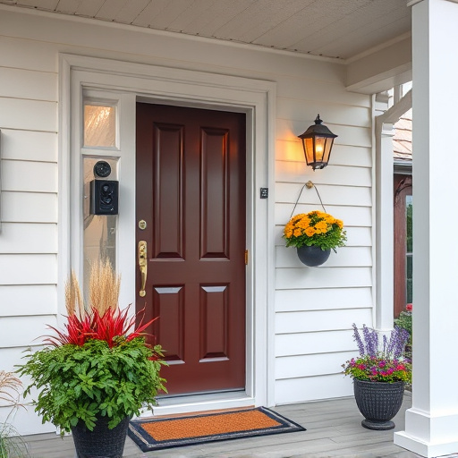 smart video doorbell on suburban porch