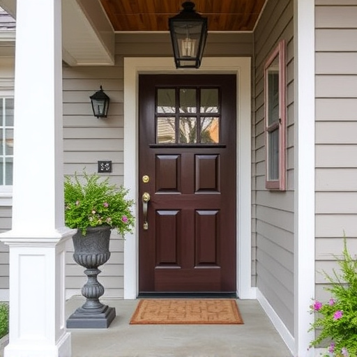 smart video doorbell on suburban porch