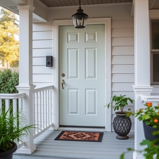 smart video doorbell on suburban porch