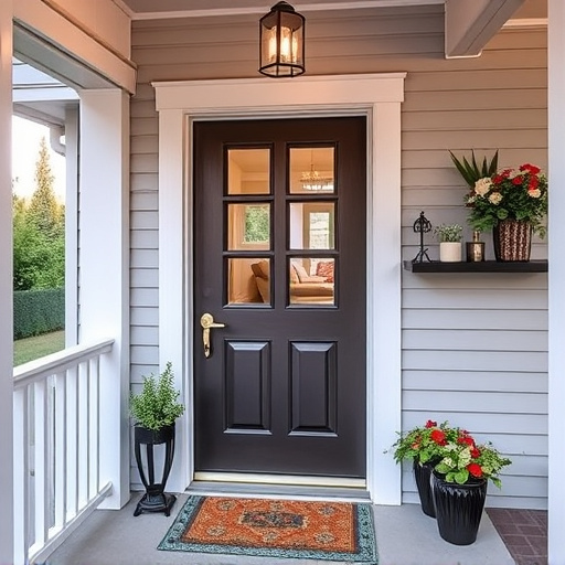 smart video doorbell on suburban porch