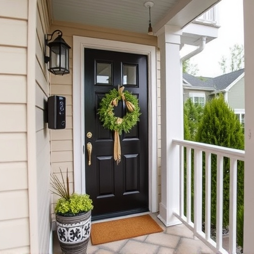 smart video doorbell on suburban porch