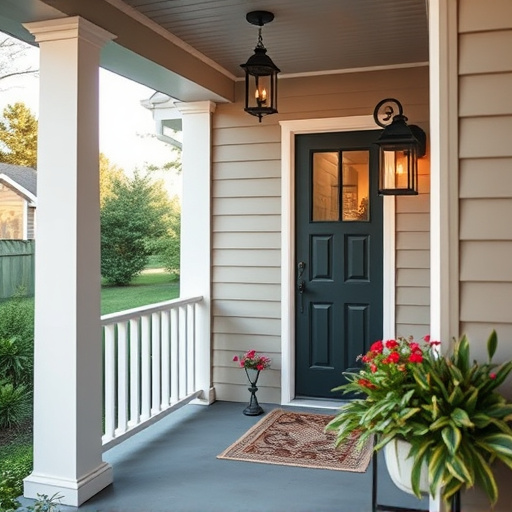 smart video doorbell on suburban porch